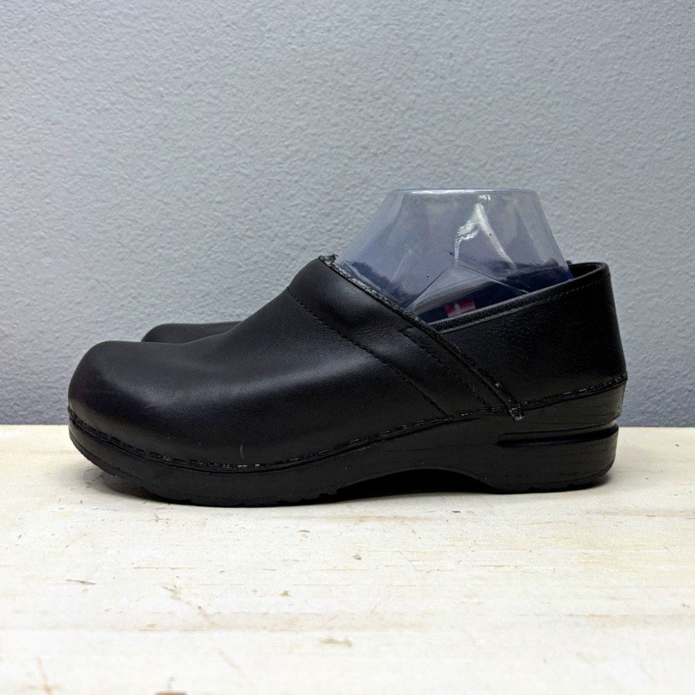 Sanita Black Leather Nursing Clogs Size 39